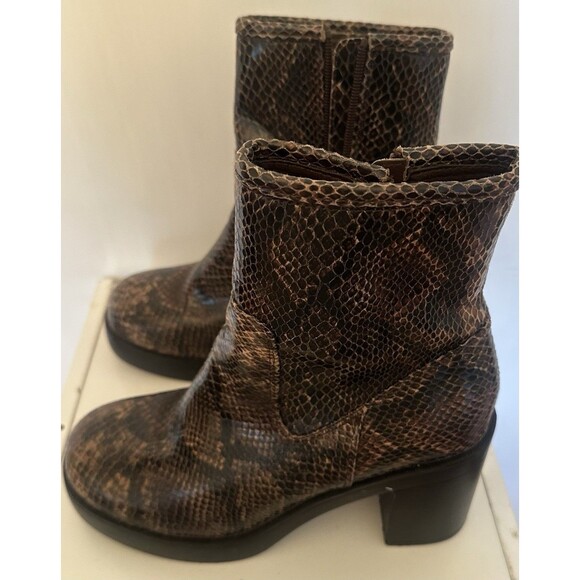Women’s Snake Print Ankle Boots US 8 Block Heel Zip Retro 90s Y2K Faux Leather - Picture 3 of 7